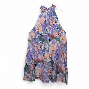 Lulu's Floral Halter Mini Dress in Lavender, Peach & Green